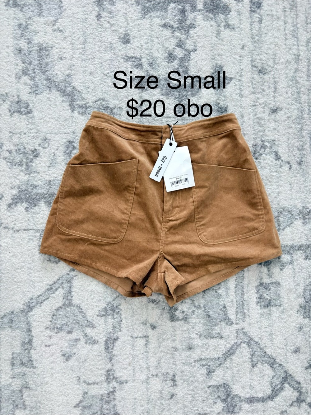 NWT Day + Moon Corduroy Shorts Camel/Tan, Size Small